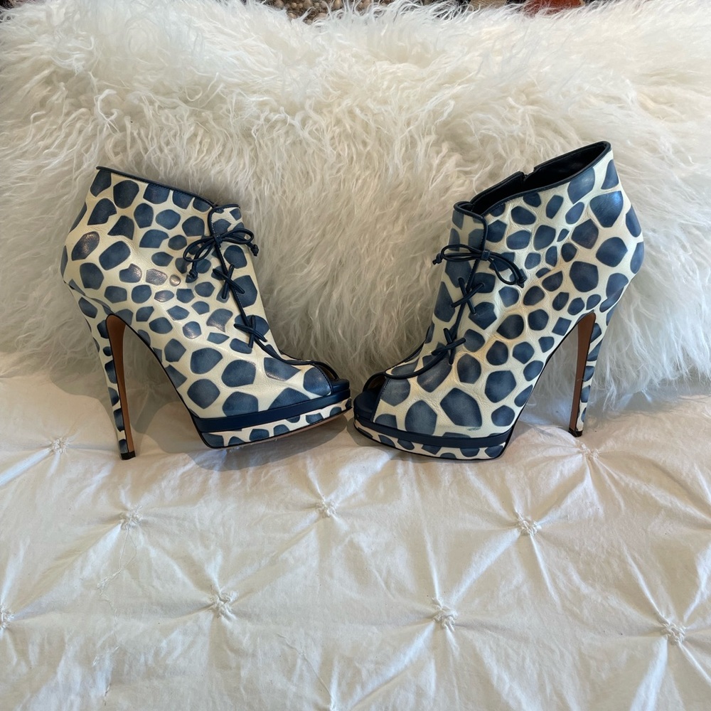 Casadei Leather Peep Toe Ankle Boot